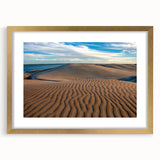 Extra large abstract art print of Baja California scenery in gold frame, featuring textured brushstrokes in earthy tones.