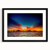Extra large colorful art print of abstract Cabo San Lucas scenery in black frame, ideal for living room decor.