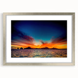 Textured abstract art print of Cabo San Lucas scenery in silver frame, ideal for bedroom art.