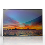 Framed acrylic print of Cabo San Lucas with vibrant ocean and sky tones, ideal for modern art wall decor.