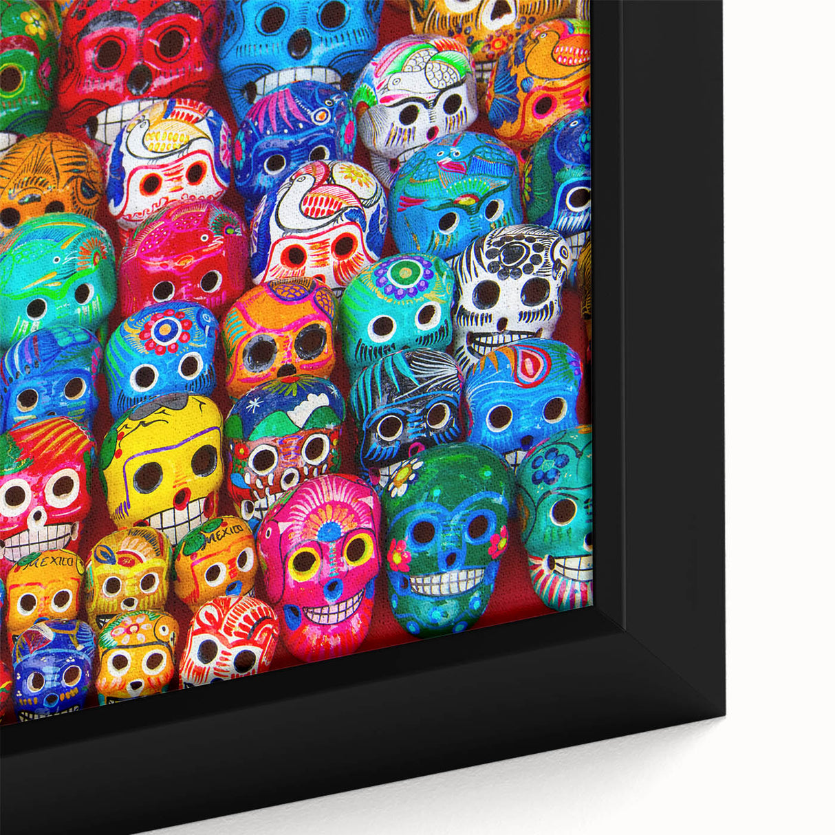 Extra large framed canvas featuring a textured depiction of Cancun with vibrant colors on a black background.