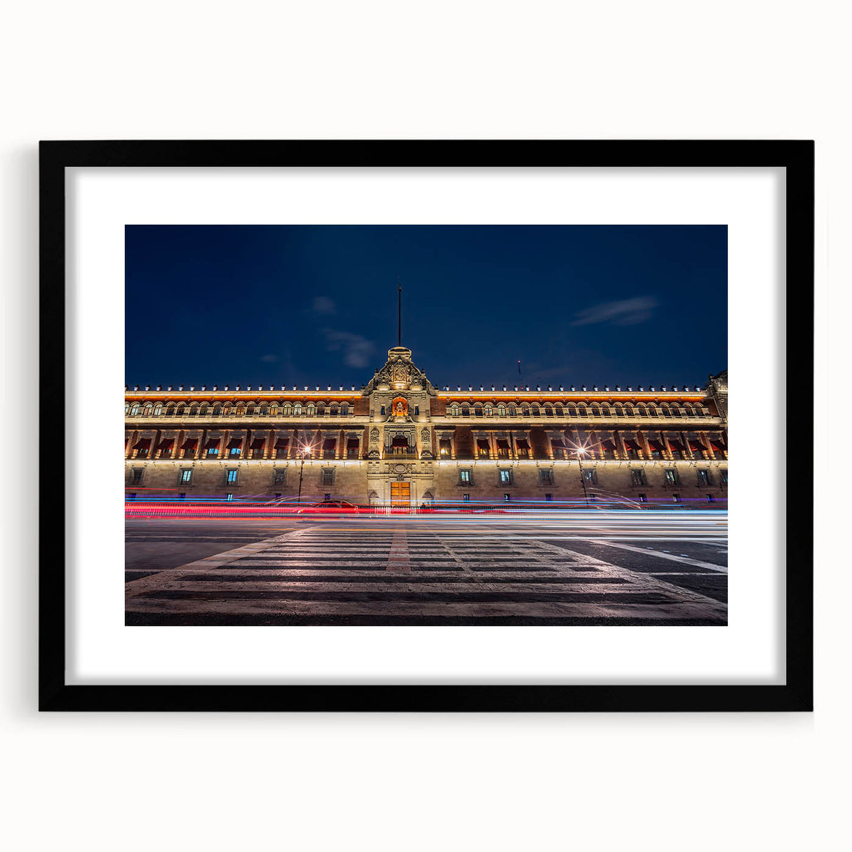 Extra large abstract art print of Mexico City with vibrant, colorful textures on a framed black mat.