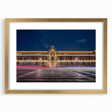 Extra large abstract art print of Mexico City with textured details in vibrant colors, framed in gold.