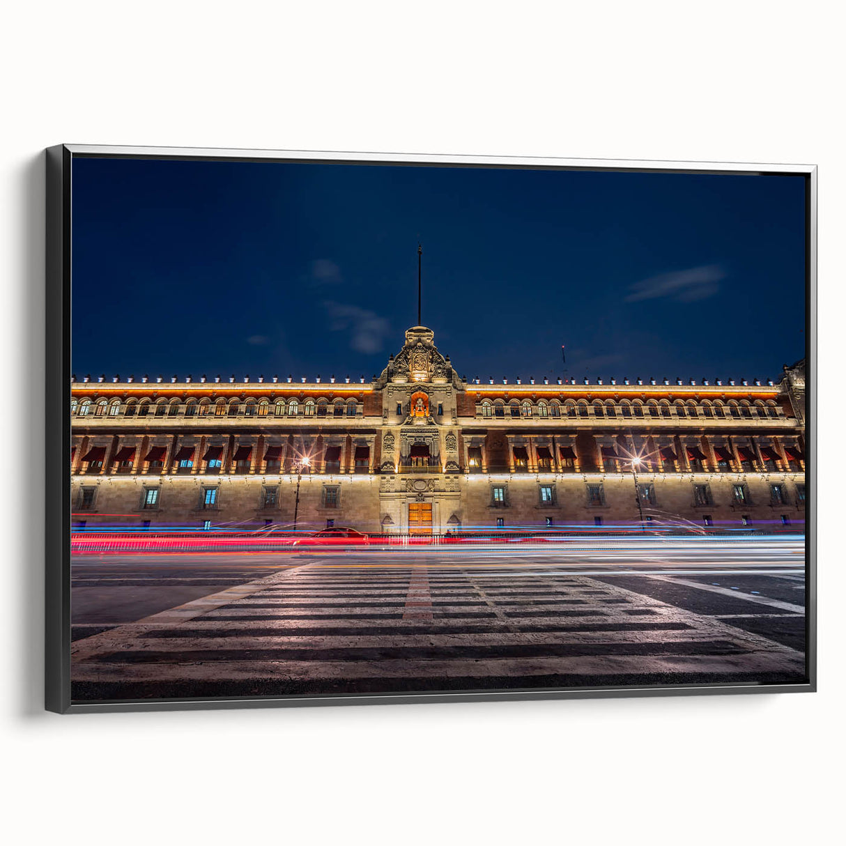 Black and white landscape art painting of Mexico City on a framed canvas, ideal for bedroom wall decor.