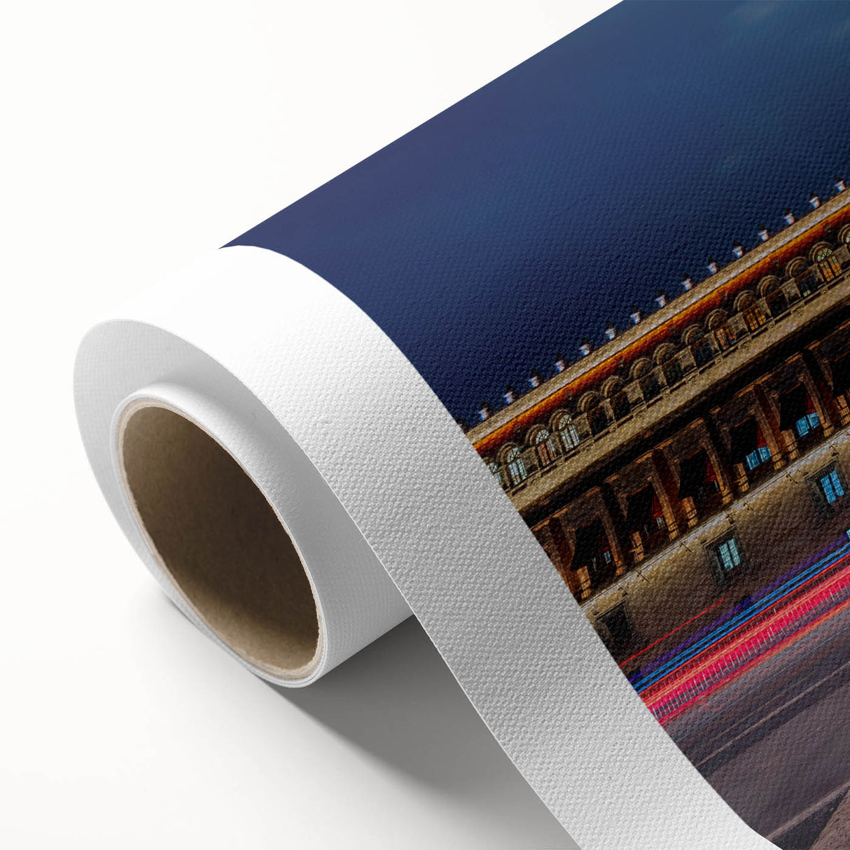 Art deco poster of Mexico City skyline in muted pastel shades on rolled canvas, suitable for nursery wall art.