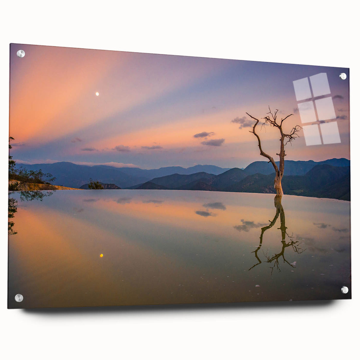 Acrylic print of a large abstract depiction of Oaxaca scenery in vibrant colors, ideal for bedroom or dining room decor.