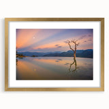 Extra large abstract art print featuring textured scenery of Oaxaca in muted earth tones, gold-framed with mat.