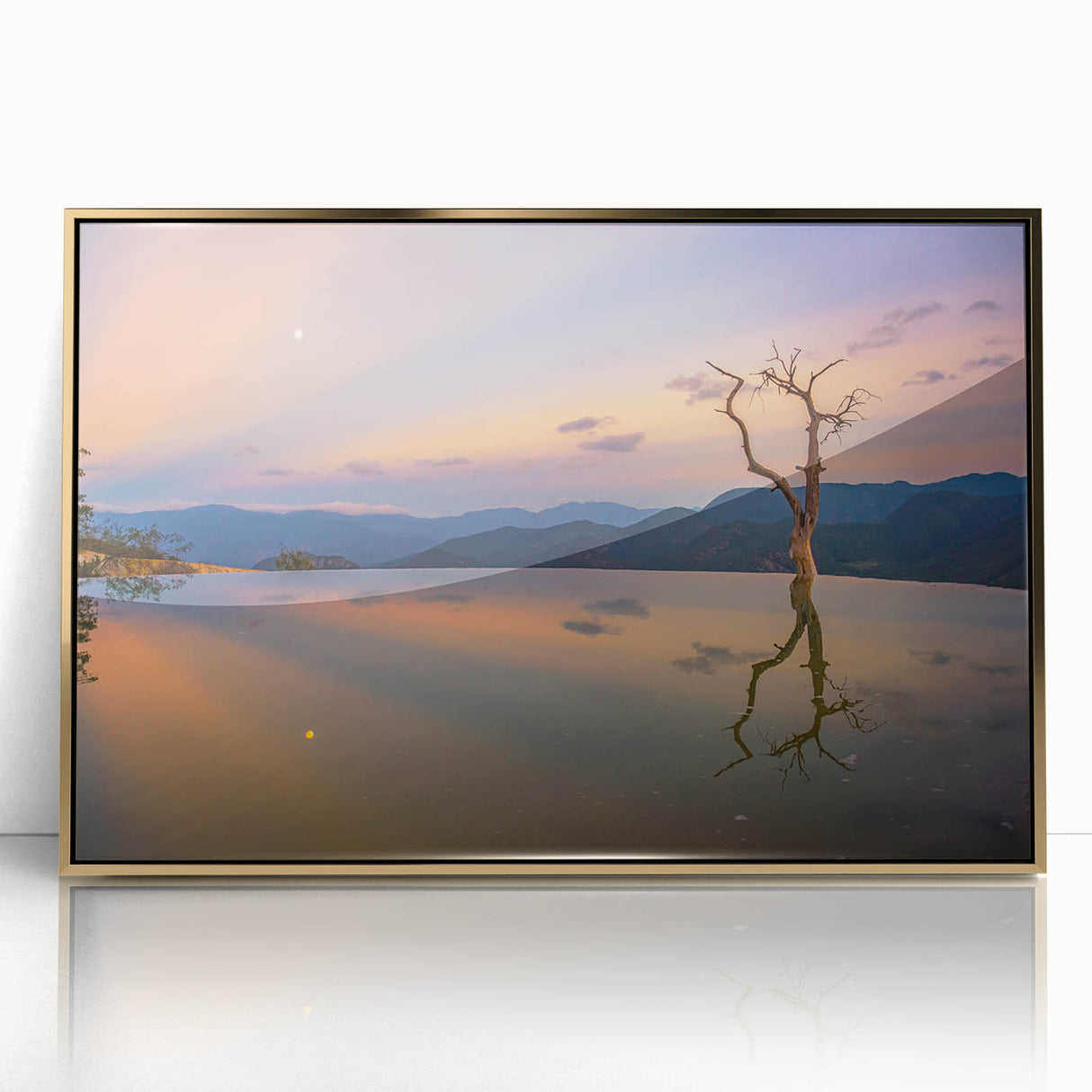 Mid-century modernist art of Oaxaca scenery on a framed acrylic print, featuring earthy tones.