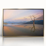 Mid-century modernist art of Oaxaca scenery on a framed acrylic print, featuring earthy tones.