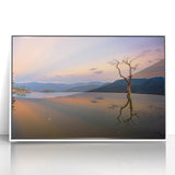 Art deco poster of Oaxaca scenery with pastel colors on a white framed acrylic, ideal for modern nursery wall art.