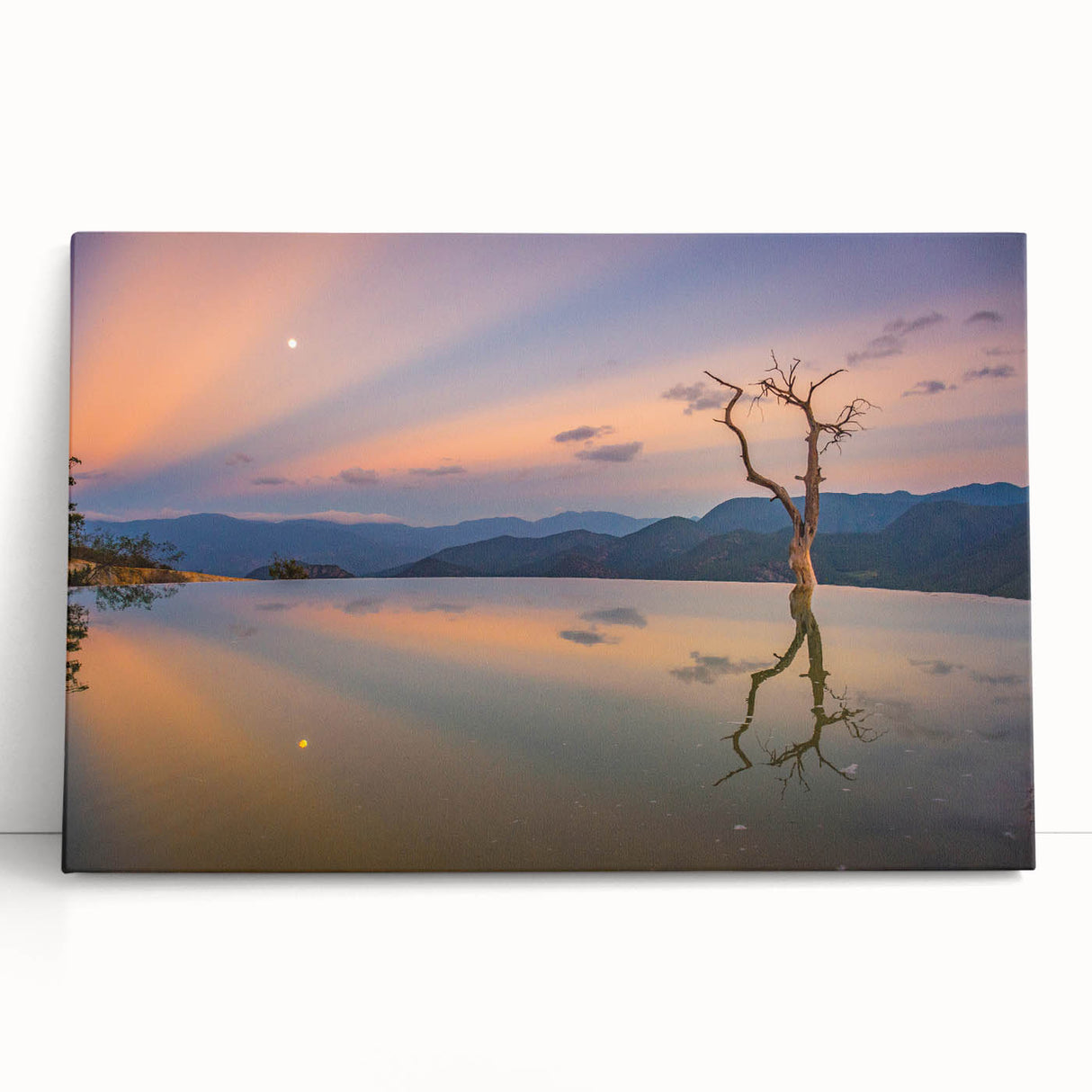 Large black and white stretched canvas depicting Oaxaca scenery, ideal for kitchen wall art or bedroom decor.