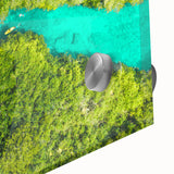 Large abstract wall art depicting the Quintana Roo scenery in mid-century modernist style on acrylic glass.