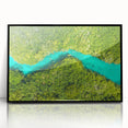 Large abstract wall art depicting a serene Quintana Roo landscape in muted earth tones, framed in black acrylic.