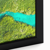 Extra large framed canvas of a textured, colorful Mexican Quintana Roo scenery in black, ideal for living room decor.