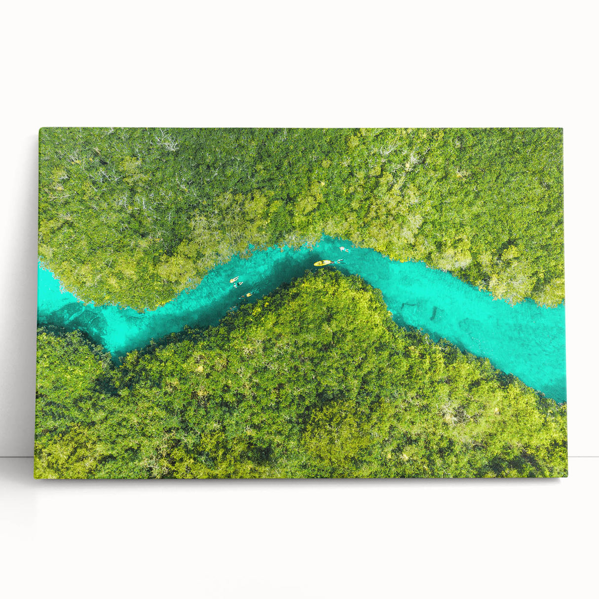 Large art of a black and white landscape painting of Quintana Roo on stretched canvas, ideal for bedroom wall decor.