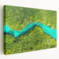 Large art of Quintana Roo scenery in muted green and blue tones on stretched canvas, ideal for kitchen wall art.
