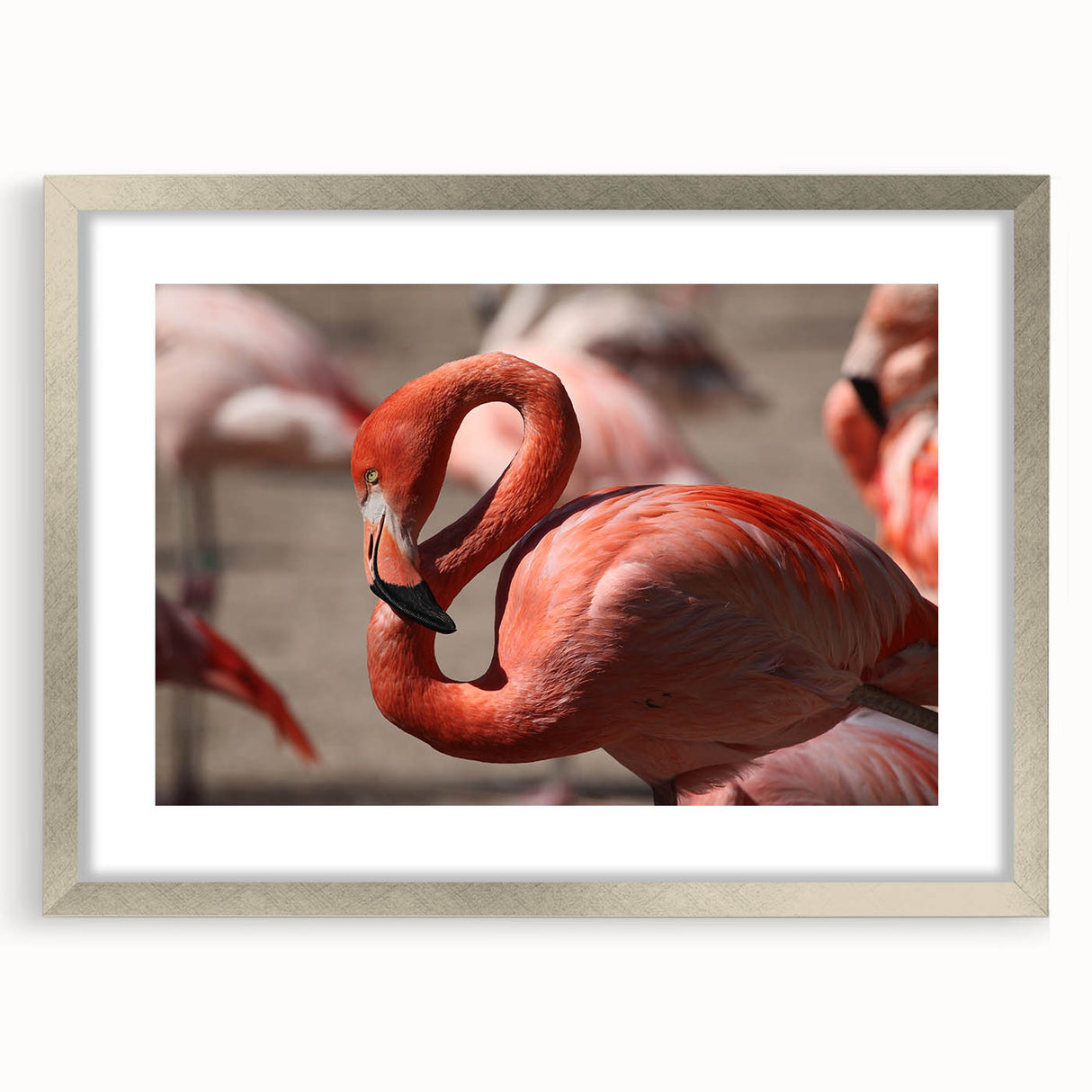 Textured abstract art print depicting a Yucatan scenery in muted earth tones, framed in silver, ideal for bedroom art.