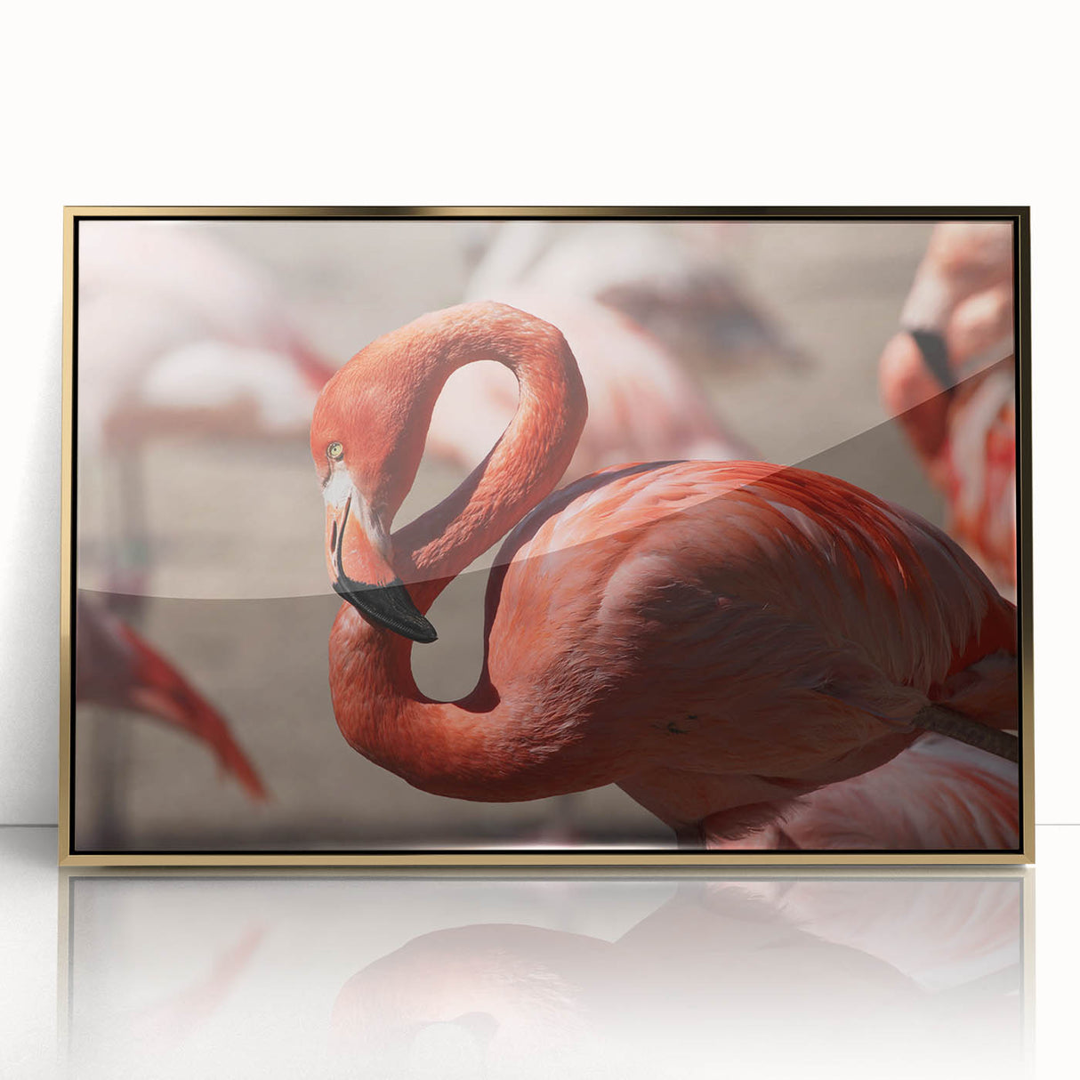 Mid-century modernist art depicting Yucatan scenery in gold acrylic, ideal for modern art wall decor.