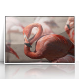 Art deco poster featuring a stylized Yucatan scenery in muted pastel tones on a white framed acrylic.