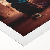 Art deco poster featuring a Middle Eastern landscape in earthy tones on rolled canvas, suitable for dining room decor.