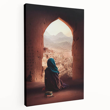 Large canvas print featuring a serene Afghan landscape in muted earth tones, ideal for kitchen wall art.