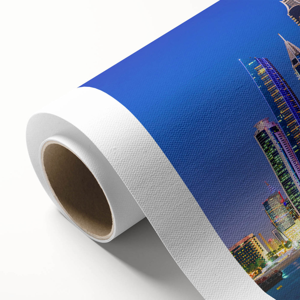 Art Deco style poster of Dubai skyline in pastel shades on rolled canvas, ideal for nursery wall art or dining room.