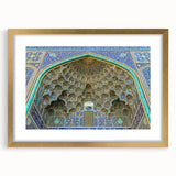 Extra large abstract art print featuring textured scenery of Middle East Iran in muted earth tones, framed in gold.