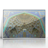 Acrylic print of a Middle-Eastern scenery in art deco style, featuring soft beige and white tones.