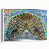 Vintage poster art of a Middle Eastern landscape on a framed canvas, featuring vibrant colors, ideal for living room decor.