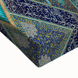 Large art featuring a black and white landscape painting of Middle Eastern scenery on stretched canvas.