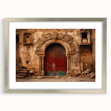 Textured abstract art print depicting a Middle Eastern scenery in muted earth tones, framed in silver, ideal for bedroom art.