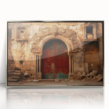 Mid-century modernist art depicting an abstract Iraqi landscape on a framed acrylic print with silver tones.