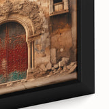 Extra large framed canvas featuring a textured, colorful Middle Eastern scenery, ideal for living room decor.