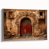 Framed canvas depicting a vintage-style landscape of a Middle Eastern scenery in colorful art tones.