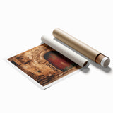 Extra large rolled print of a Middle Eastern landscape with floral elements in soft earth tones.