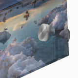 Large abstract depiction of the Dead Sea in muted blue and beige tones on an acrylic glass, ideal for dining room art.