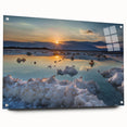 Acrylic print of the Dead Sea in muted blue and beige tones, suitable for bedroom or dining room decor.