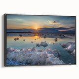 Black and white framed canvas of the Dead Sea landscape, ideal for bedroom wall decor.