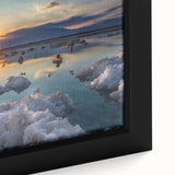 Extra large framed canvas of the Dead Sea with textured black and colorful art, ideal for living room decor.