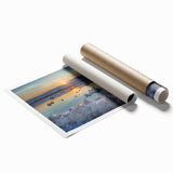Extra large rolled print of the Dead Sea with muted blue and beige tones, ideal for classy bathroom wall art.