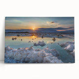 Black and white wall art of the Dead Sea in Israel on stretched canvas, ideal for kitchen or bedroom decor.