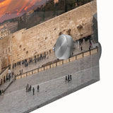 Acrylic print of a large abstract depiction of Jerusalem in muted earth tones, suitable as dining room art.