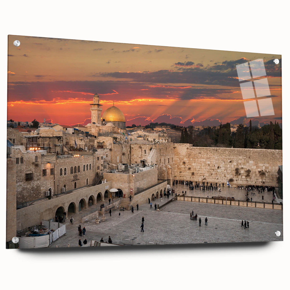 Acrylic print of Jerusalem scenery in muted earth tones, ideal for dining room art.