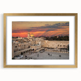 Extra large wall art featuring an abstract textured depiction of Jerusalem in muted gold and beige tones, framed with a mat.