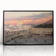 Large abstract wall art of Jerusalem in muted earth tones on acrylic, framed in black, suitable for modern living room decor.