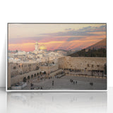 Framed acrylic print of Jerusalem skyline in muted earth tones, ideal for modern art wall decor.