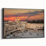 Black and white framed canvas of Jerusalem landscape, ideal for bedroom wall art with a vintage poster style.
