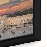 Extra large framed canvas featuring a textured depiction of Jerusalem in black with colorful highlights.
