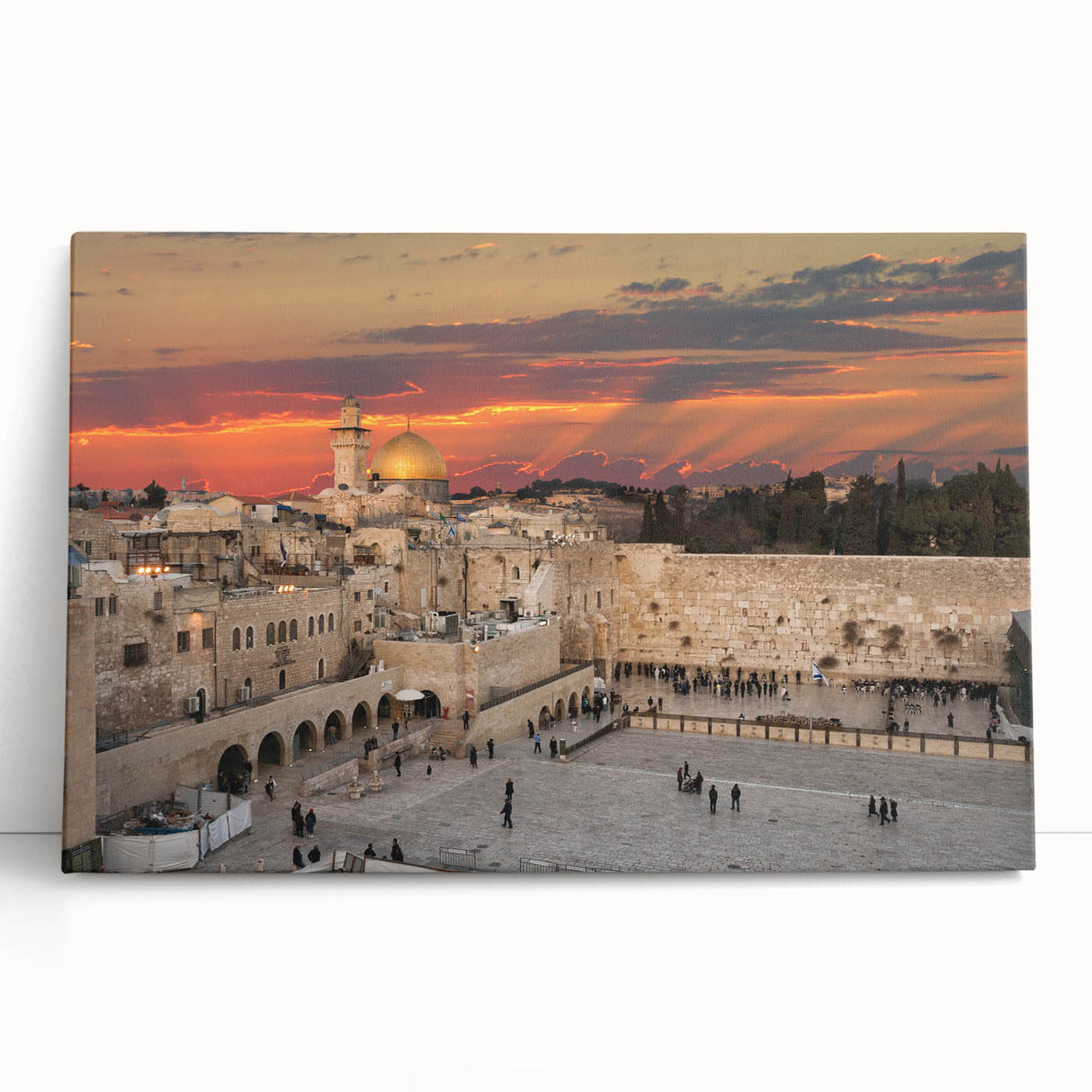 Black and white stretched canvas of Jerusalem skyline, ideal for kitchen wall art or bedroom ambiance.