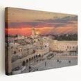 Large canvas print of Jerusalem skyline in muted earth tones, ideal for kitchen wall art.